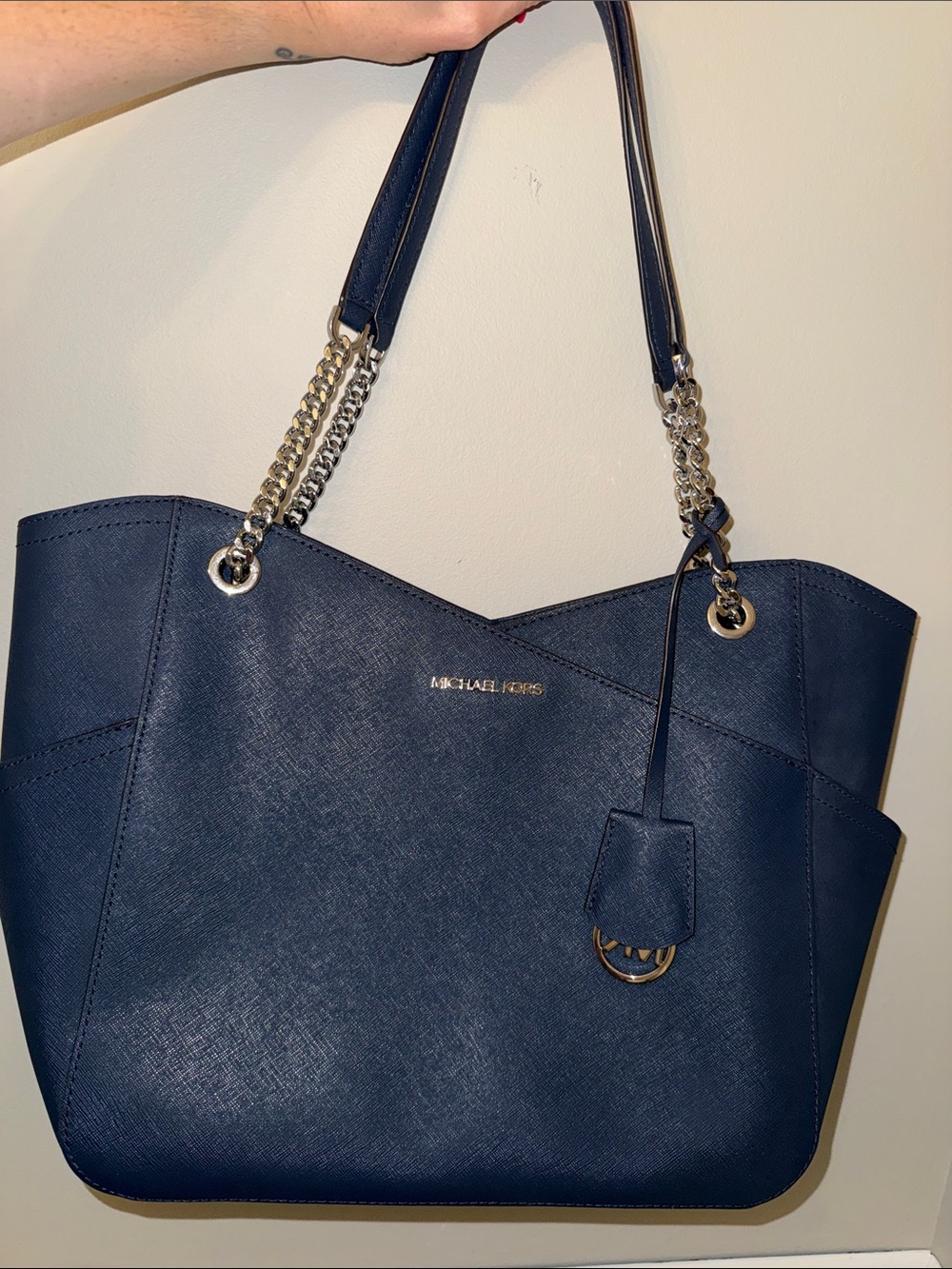 Michael Kors Navy Saffiano Chain-Handle Satchel